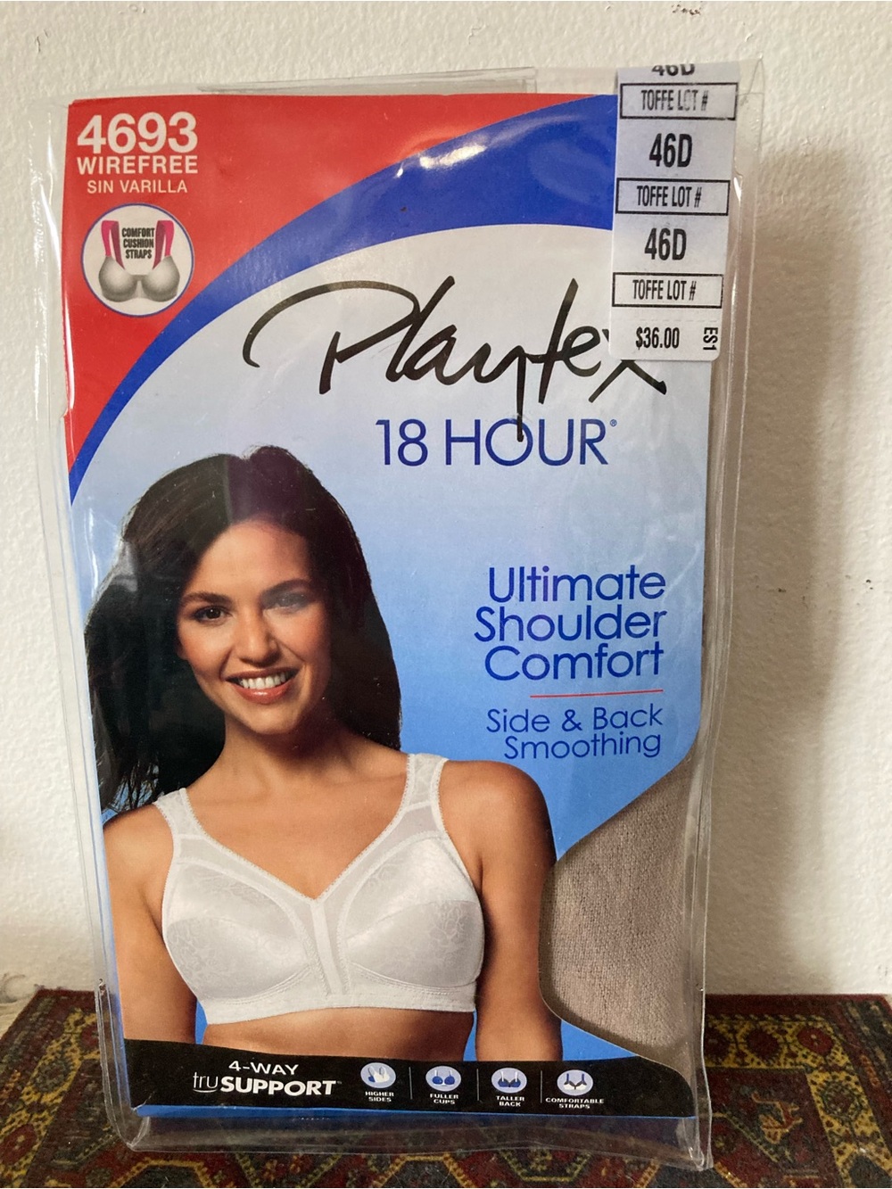 Playtex 18 Hour Wirefree Bra Ultimate Shoulder Comfort - 46D Cream New #4693